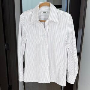 Sandro White Shirt with Thin Gray Pinstripes in store now